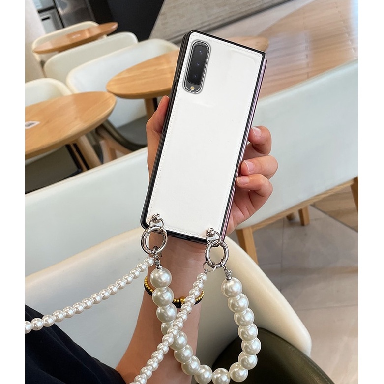 Ốp điện thoại chống sốc có dây đeo đính ngọc trai giả cho Samsung Galaxy Z FOLD 2 3 5G