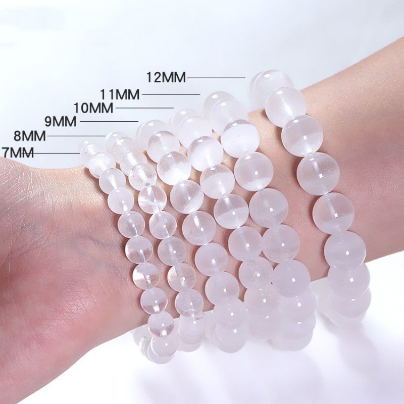 Vòng tay đá màu trắng 8li 10li 12li thanh tẩy năng lượng tiêu cực