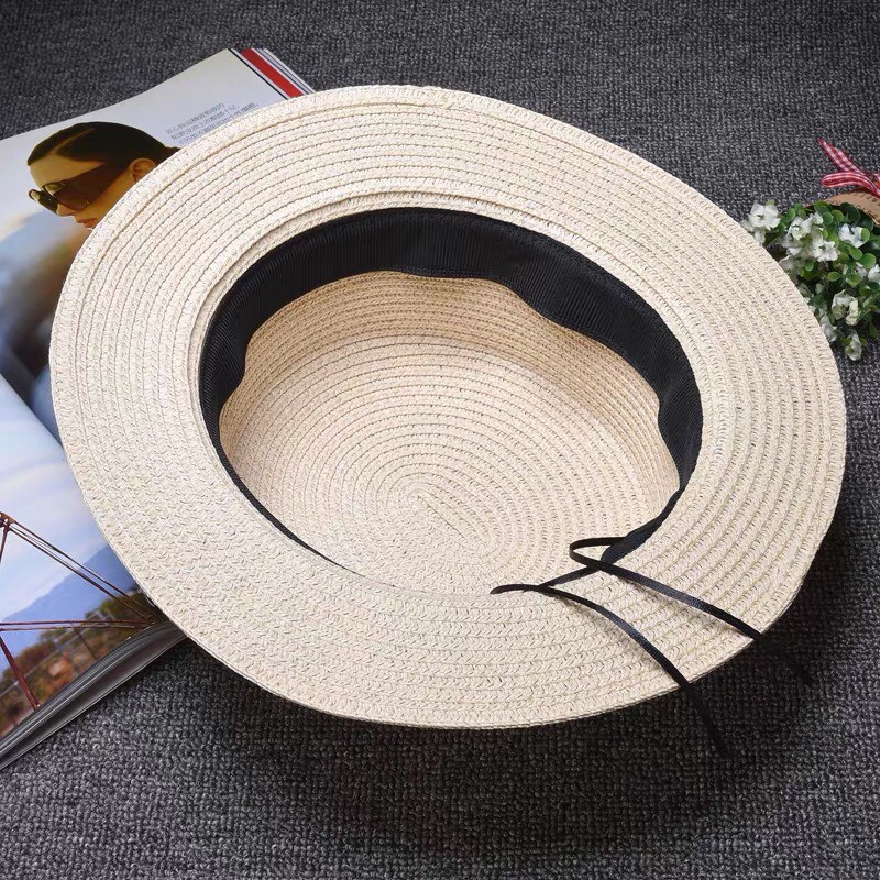 Mũ Cói Nữ Rộng Vành Phối Dây Nơ Nữ Tính Thanh Lịch UMI MC021
