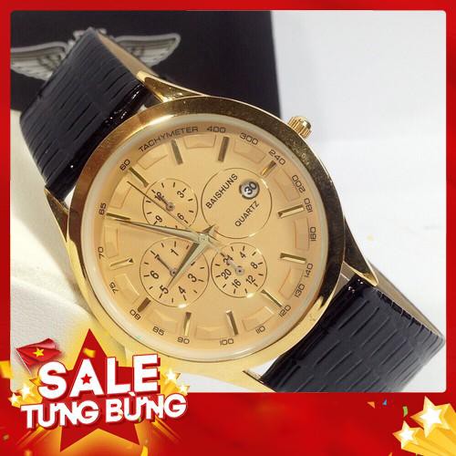 Đồng hồ nam BAISHUNS BS101 ba mặt vàng dây da sang trọng cực chất GIÁ HỦY DIỆT