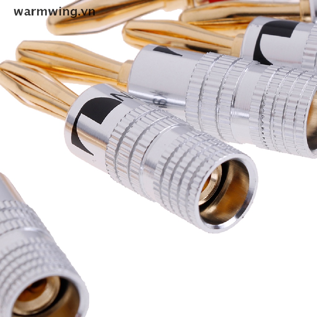 【warmwing】 4pcs 2pairs 24K Gold Plated Speaker banana plug Audio Jack connector  .