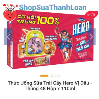 [HSD T11-2021] THỨC UỐNG SỮA TRÁI CÂY HERO VỊ DÂU - THÙNG 48 HỘP X 110ML