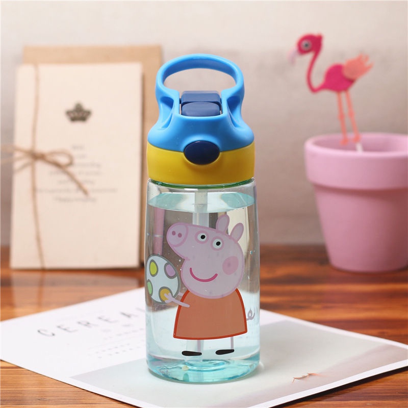 Bình Đựng Nước Bằng Nhựa Hình Heo Peppa Peppa Có Ống Hút Chống Sốc Cho Học Sinh Tiểu Học