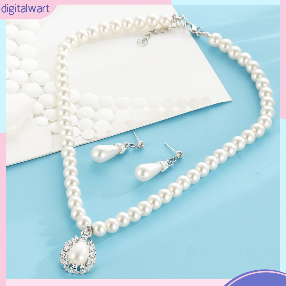 Bộ Vòng cổ + Bông Tai Đính Ngọc Trai Giả Hình Giọt Nước Cho Nữ