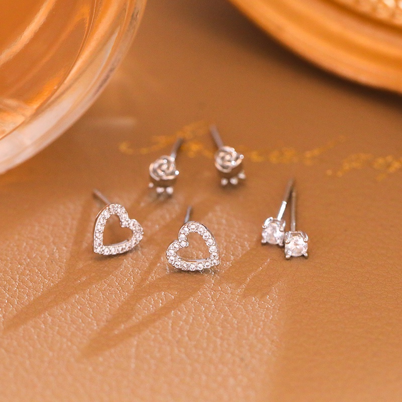 [Jiudolan] Set 6 Khuyên Tai Bạc Sterling Hình Hoa Hồng Tình Yêu Thời Trang Phổ Biến ins Cho Nữ