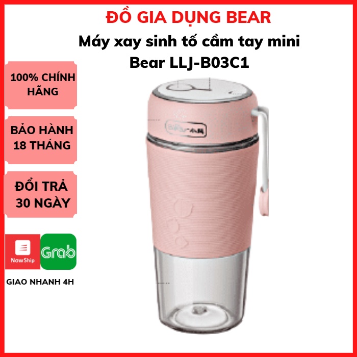 Máy Xay Sinh Tố cầm tay mini tích điện Bear LLJ-B03C1, Cốc xay sinh tố,hoa quả,cầm tay đa năng -Sạc Pin, Dung Tích 400ML