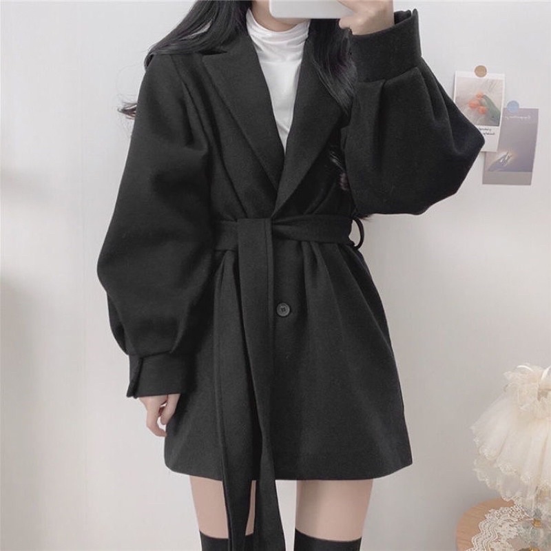 Áo khoác dạ 1 lớp đóng cúc thắt eo Ulzzang ☁️