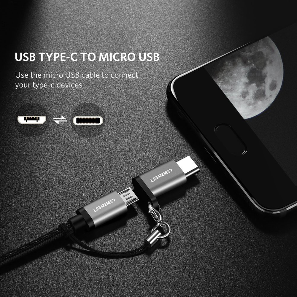 Đầu chuyển USB Type C sang Micro USB Ugreen 40945 US189 Hàng Chính Hãng Vỏ Nhôm