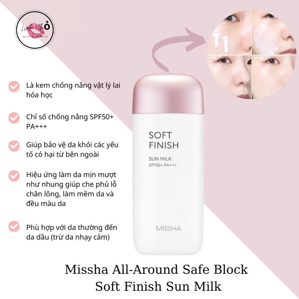 Kem chống nắng Misha hồng Missha All-around Safe Block Soft Finish Sun Milk SPF50+/PA+++