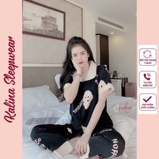 Đồ bộ nữ pijama lụa ngủ tay ngắn quần dài chất liệu satin cao cấp Kanila