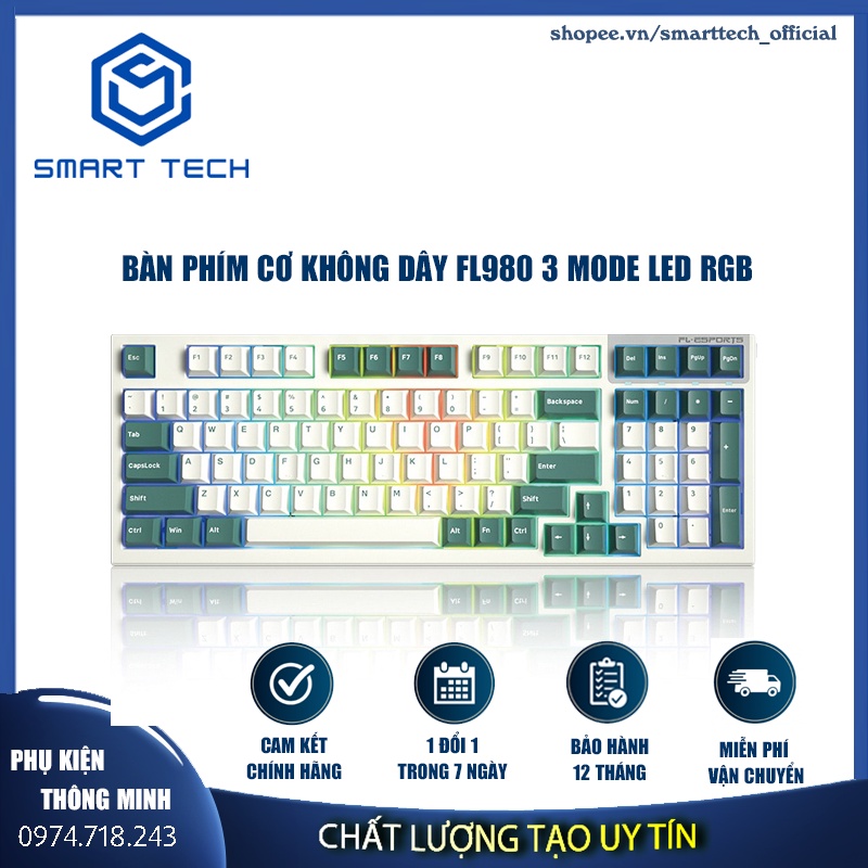 Bàn Phím Cơ Không Dây FL Esport FL980 CPM Cool Mint (Kailh Box Switch)