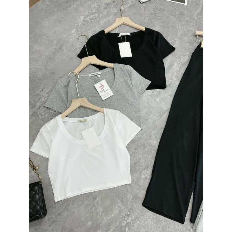 SET BỘ COTTON TRƠN CROPTOP MIX QUẦN ỐNG SUÔNG