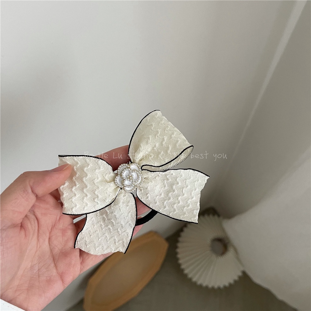 Dây Cột Tóc Cao Su Hình Nơ Hoa Trà Sữa Đính Ngọc Trai Giả Màu Trắng Sữa Thời Trang Năm 2023