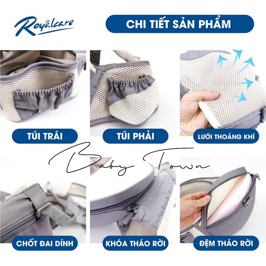 Địu ngồi trẻ em lưới siêu thoáng 4 tư thế hiệu Royalcare - 906 - siêu thoáng khí, bảo hành 12 tháng