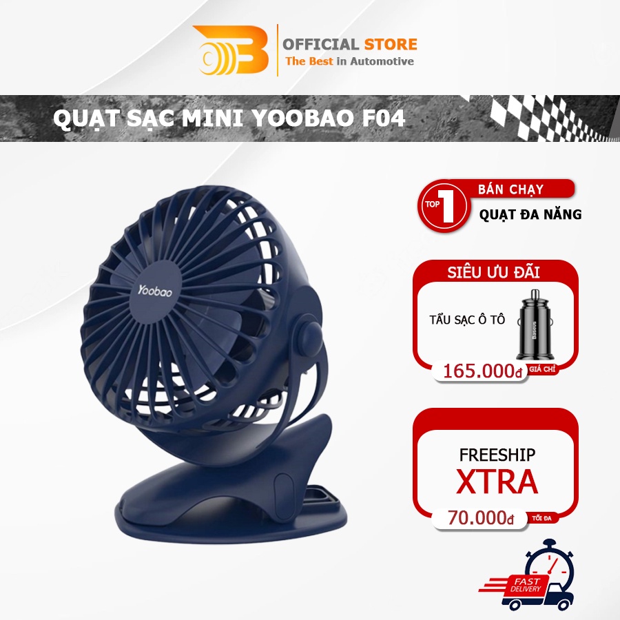 Quạt sạc mini Yoobao F04 xoay góc 720 độ kèm kẹp đa năng pin 32h