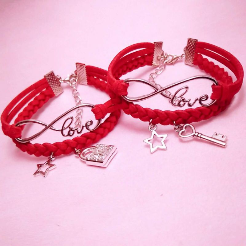 Vòng tay cặp tình yêu charm chữ love vô cực mix ổ khóa chìa khóa, vòng đôi nam nữ (1 cặp)