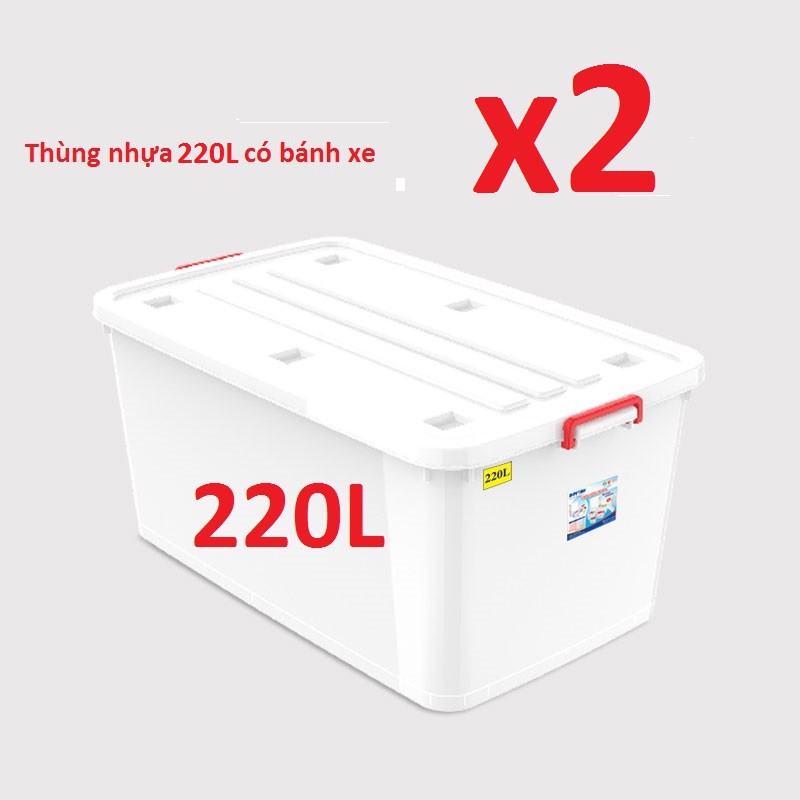 (Hà Nội) Combo 2 thùng nhựa đa năng 220L có bánh xe Duy Tân (Hàng Chính Hãng)