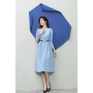 Váy xòe dài tay cách điệu với ly xếp đối xứng