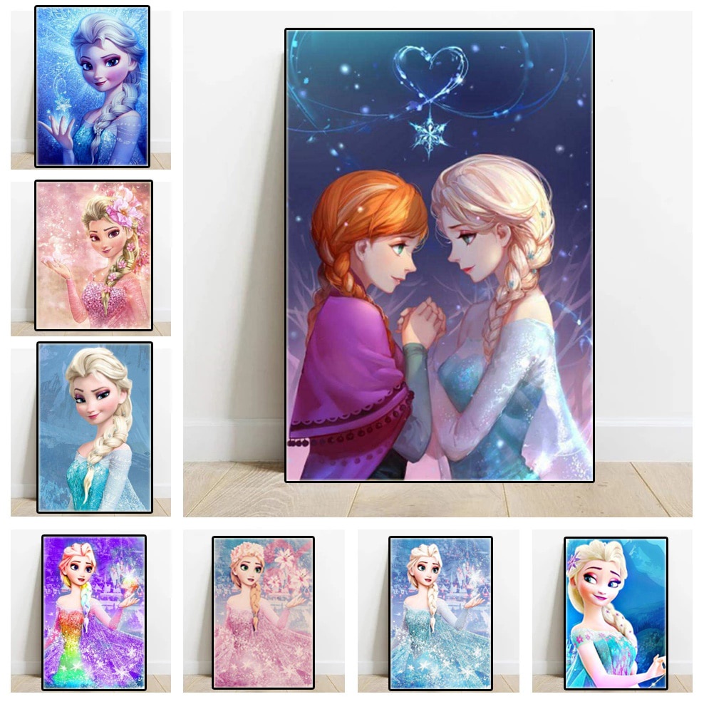 Áp Phích Công Chúa Băng Giá Disney Anna &amp; Tranh Vải Bạt Treo Tường In Hình Nhân Vật Hoạt Hình Elsa Trang Trí Nhà Cửa