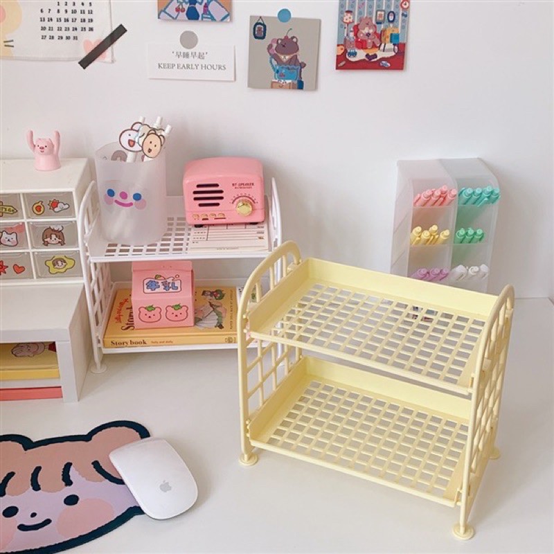 Kệ nhưa mini FREESHIP kệ nhựa 2 tầng để bàn nhiều màu tiện lợi decor đồ văn phòng đa năng PK113