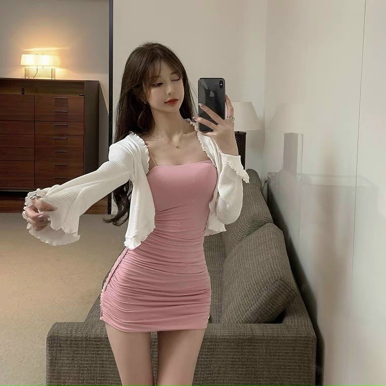 Sét váy nữ 2 dây dáng ôm body sang chảnh kèm áo khoác ngoài from ngắn siêu xinh thời trang nữ cho nàng dự tiệc, dạo phố | BigBuy360 - bigbuy360.vn