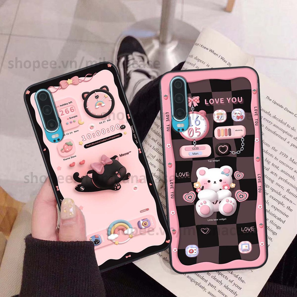 Ốp Huawei P30 / P30 Pro hình đồng hồ icon gấu mèo cute cực dễ thương ngộ nghĩnh