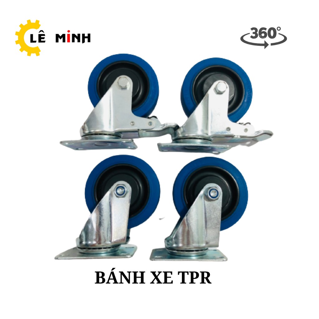 Bánh xe TPR xanh 10cm - Tải trọng 70Kg/Bánh