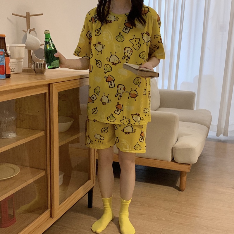 IELGY Bộ Đồ Ngủ Ngắn Hai Mảnh Phong Cách Ngọt Ngào Dễ Thương Thời Trang Mùa Hè Cho Nữ