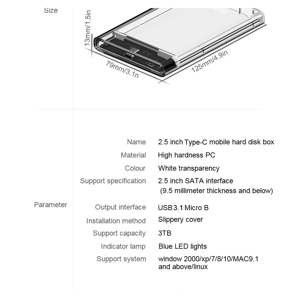 Hộp đựng ổ cứng trong suốt HDD/SSD 2.5&quot; QGeeM Type C to SATA I II III tốc độ cao lên tới 6Gbps kèm cáp Type C to USB-A