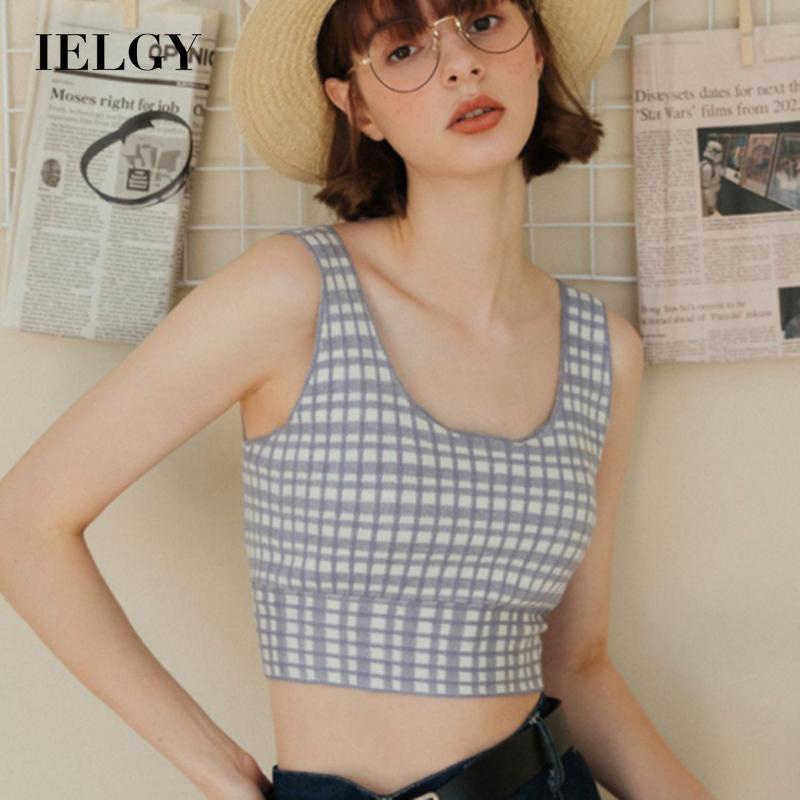 IELGY Áo Dệt Kim Không Tay Cổ Chữ U Họa Tiết Kẻ Sọc Lưng Thắt Nơ Xinh Xắn Cho Nữ