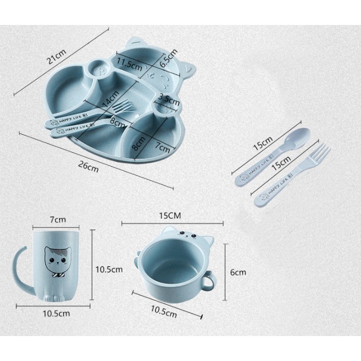 Khay ăn dặm cho bé lúa mạch chống đổ hình mèo đáng yêu tặng thìa nĩa RUKAMO KD10