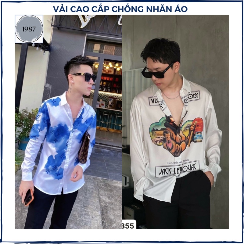 Áo sơ mi nam tay dài hoạ tiết vải lụa chống nhân form ôm body, áo sơmi nam trung niên quà tặng bạn trai