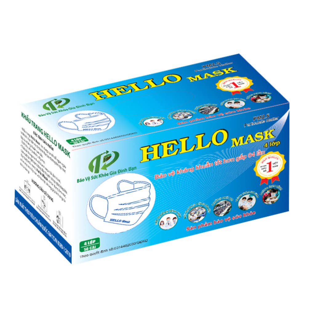 [Mã FAMAYFA2 giảm 10K đơn 50K] Khẩu trang hello mask 4 lớp xanh | BigBuy360 - bigbuy360.vn
