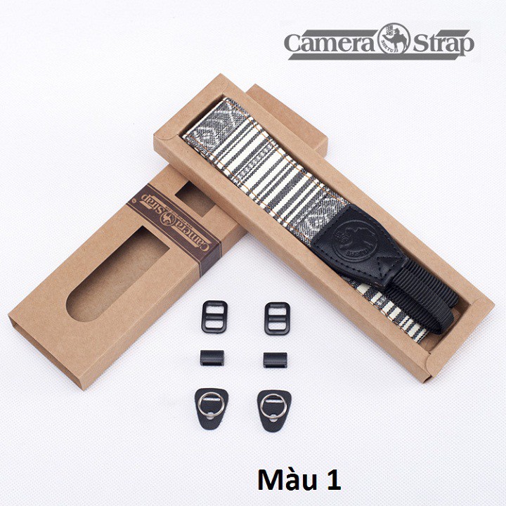 Dây máy ảnh kiểu dáng da kết hợp vải thổ cẩm_Hàng đẹp, chất lượng