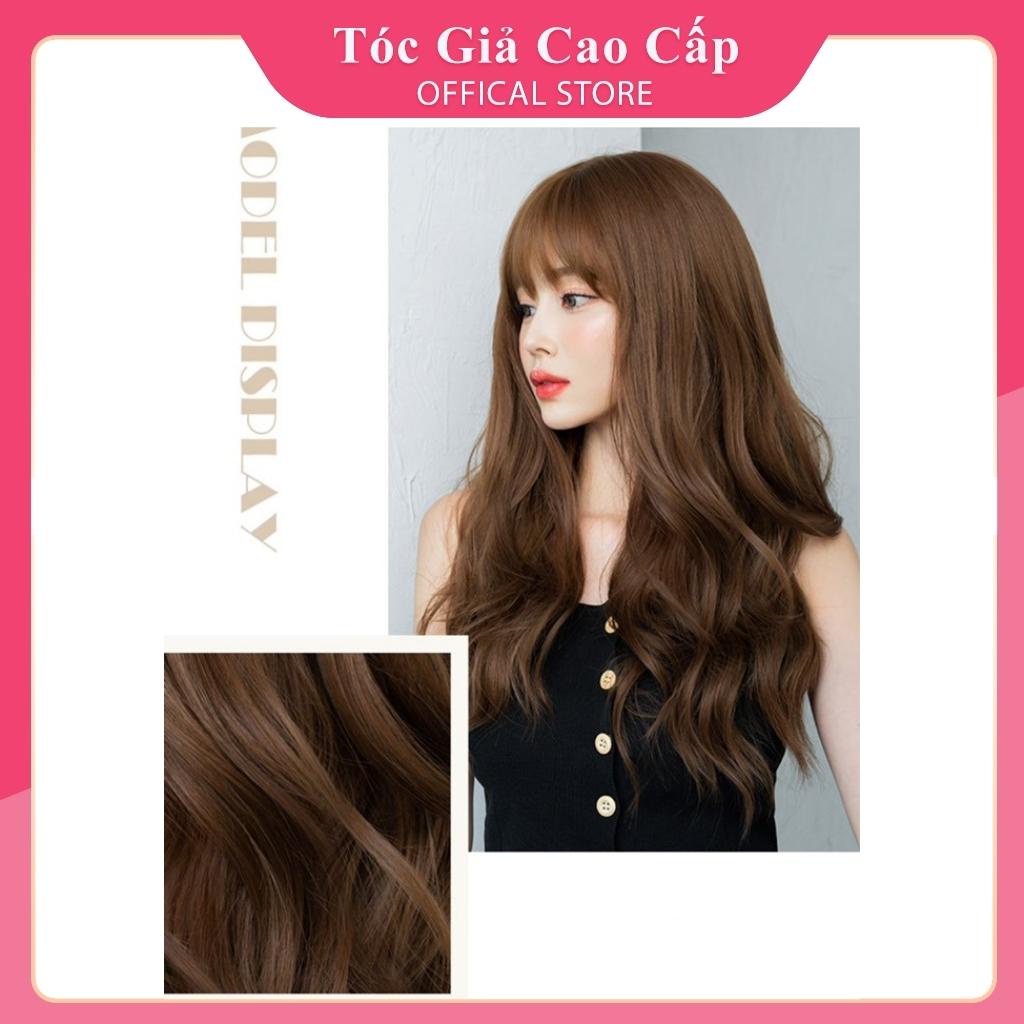 Tóc giả nữ đẹp nguyên đầu xù sóng dài mẫu mới, tặng kèm lưới trùm, C8269