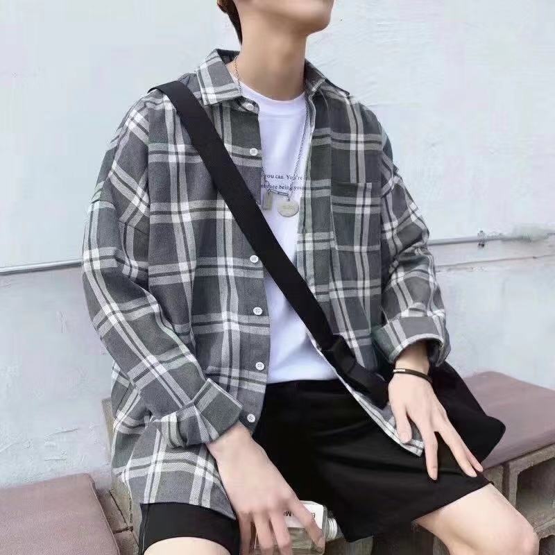 Áo Sơ Mi Ca Rô Dài Tay Dáng Rộng Cá Tính Theo Phong Cách Hàn Quốc / Size S-3Xl | BigBuy360 - bigbuy360.vn