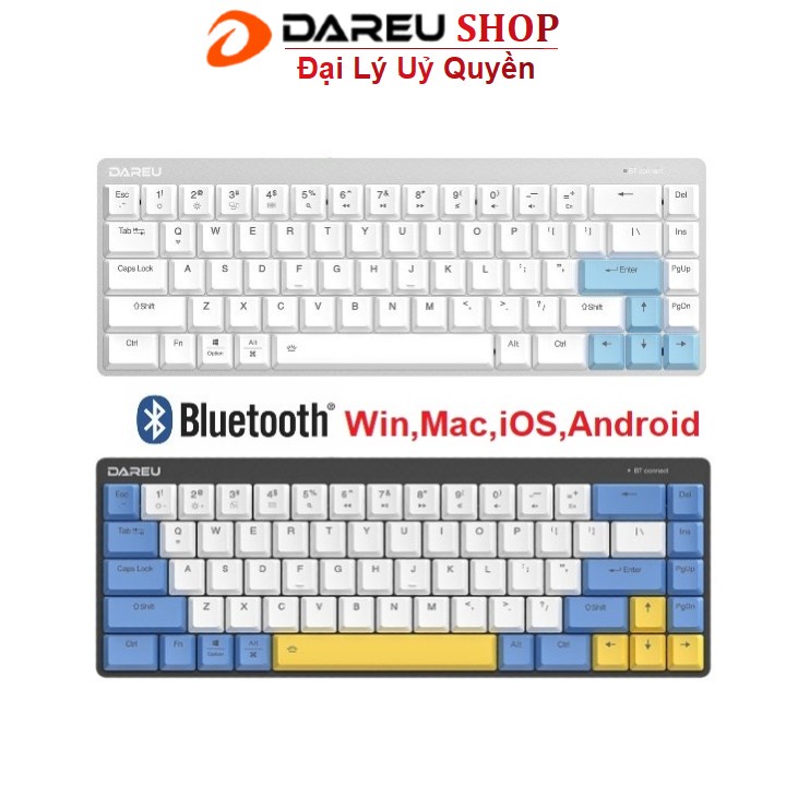 Bàn phím cơ không dây DAREU EK868 WHITE 68KEY- bluetooth (SLIM, D-KAILH switch)