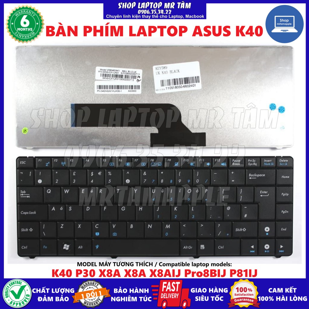 (KEYBOARD) BÀN PHÍM LAPTOP ASUS K40 dùng cho K40 P30 X8A X8A X8AIJ Pro8BIJ P81IJ