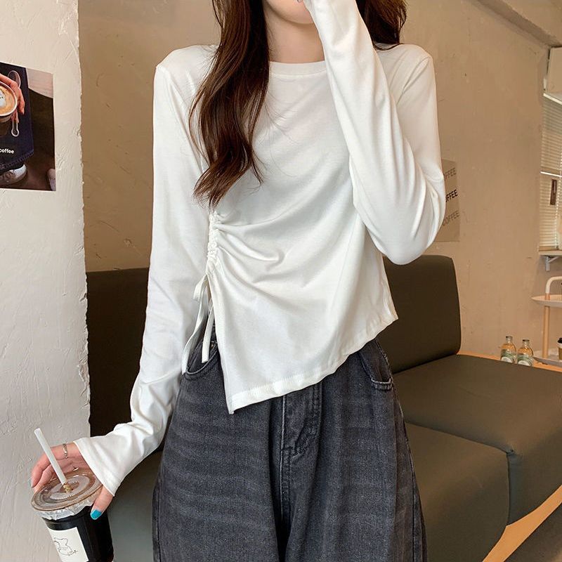 Áo Thun Dài Tay Phối Dây Rút Phong Cách Hàn Quốc 2022 Cho Nữ