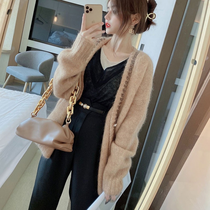 Áo khoác len Mohair nữ dáng rộng