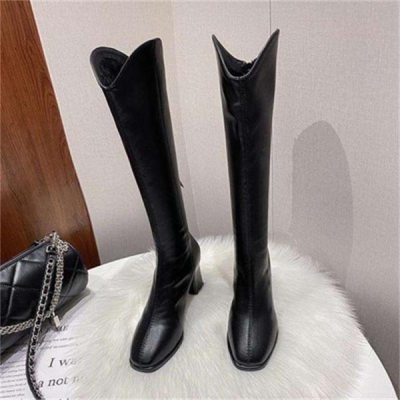 Knight boots for children2021New Internet Celebrity Soft Leather White Autumn and Winter below the Knee plus Velvet High Boots