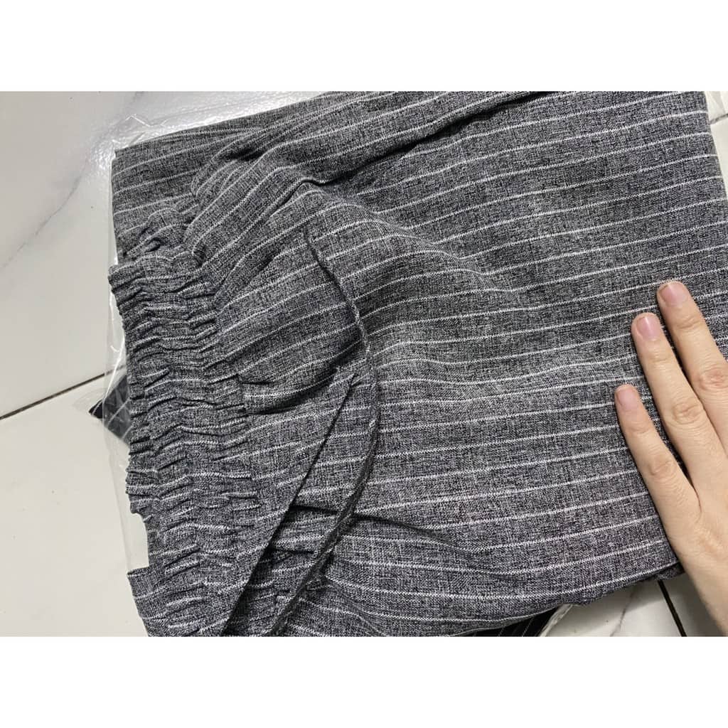 Quần baggy kẻ sọc 9 tấc nữ, quần tây công sở cạp cao, có dây rút thoải mãi_BIGSIZE_QKS