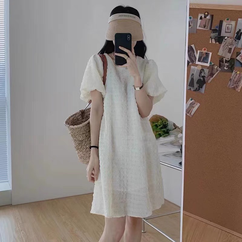 Váy tơ nhún dập li vuông hai lớp dáng suông xinh xắn Đầm dáng suông Hàn Quốc Kozoda D65