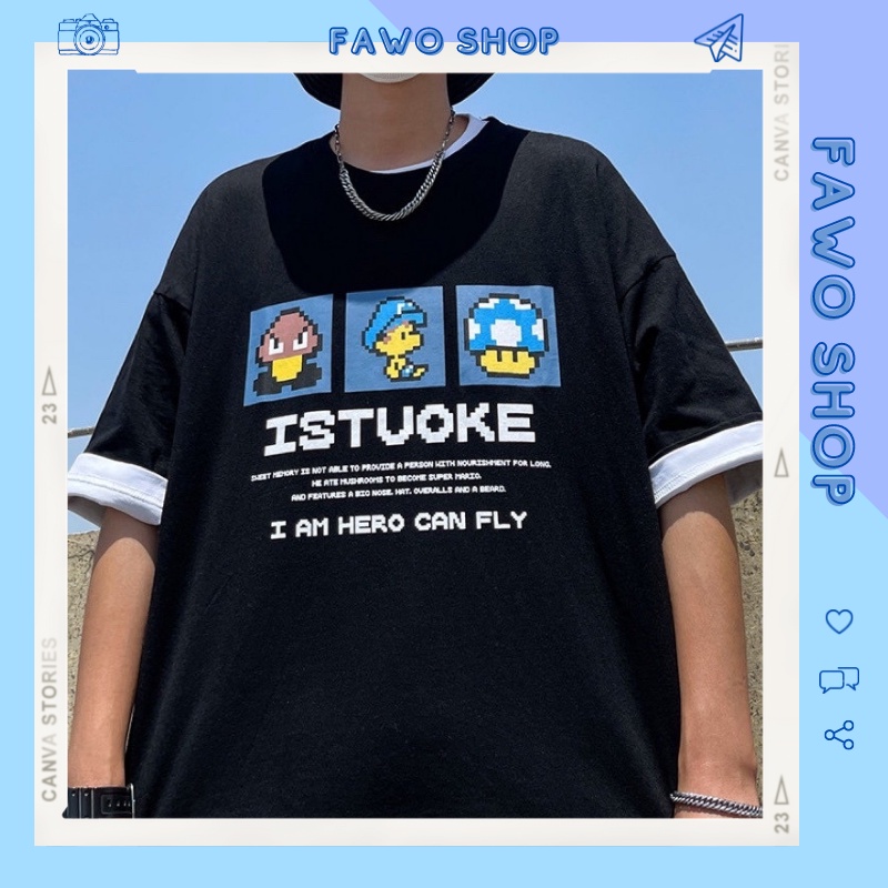 Áo thun Unisex form rộng tay lỡ, Áo phông nam nữ cotton thấm hút, dày dặn mềm mịn họa tiết ISTOUKE