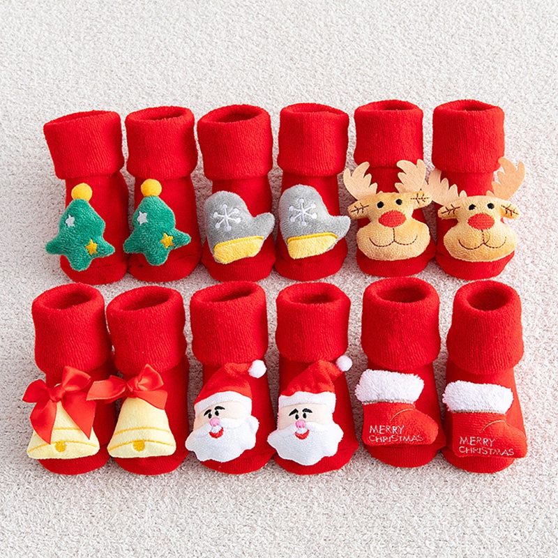 Vớ em bé cotton mềm chống trượt thiết kế hoạt hình Giáng sinh ấm áp mùa thu đông cho bé gái