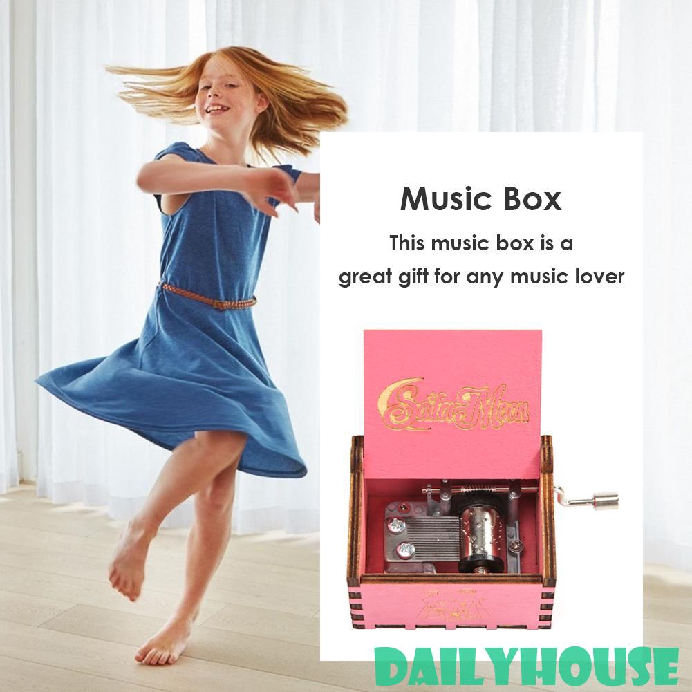 ☁☁ Retro Wood Manual Music Box Pink Beauty Girl Style Birthday Gift Ornaments