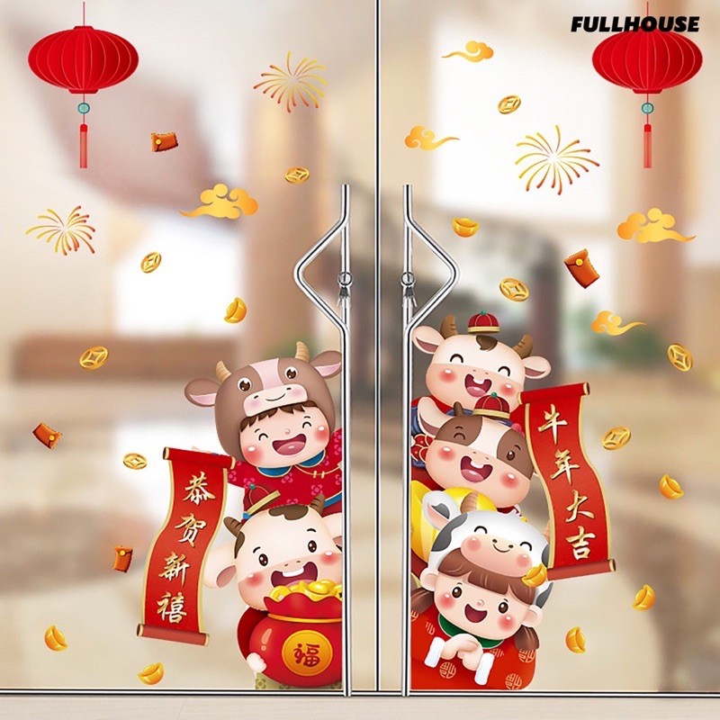 Decal Dán Cửa Hoạ Tiết Mừng Năm Mới