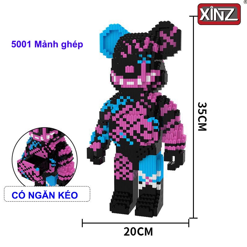 Le.go Gấu Bearbrick jinx ironman 36cm Đồ chơi xếp hình lắp ráp ô chữ phi hành gia cỡ lớn Hàng Đẹp bear brick
