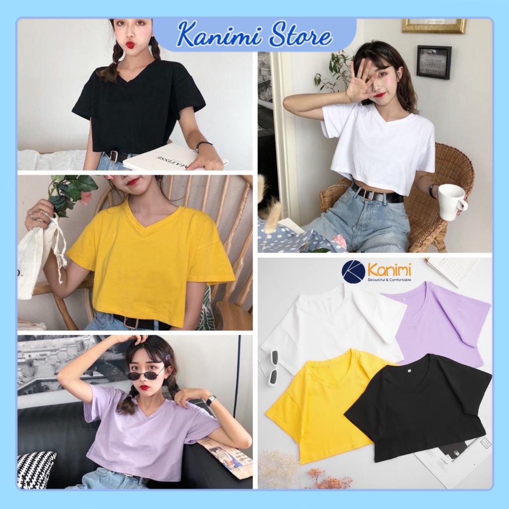 Áo croptop nữ cổ tim form rộng chất 100% cotton cực đẹp Kanimi - AN01