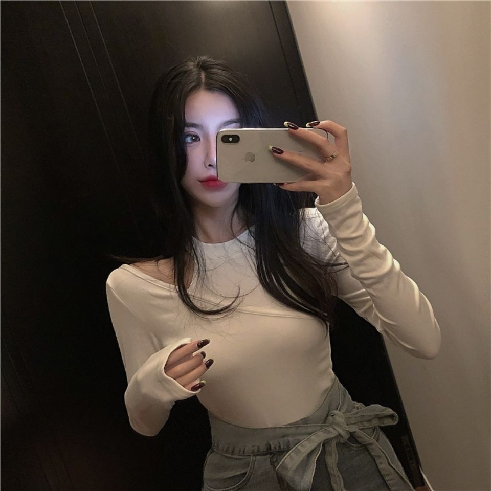 Áo thun COZOK tay dài trễ vai phong cách retro hợp thời trang